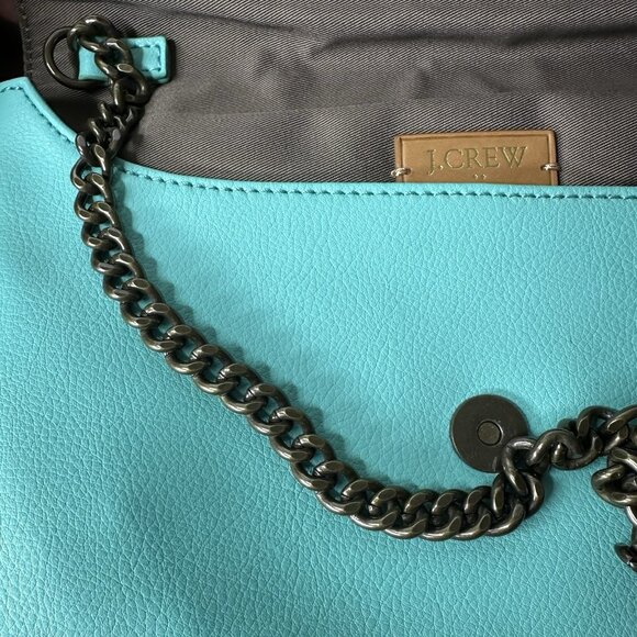 J CREW Teal Turquoise Purse Handbag Leather Envelope Clutch Shoulder Bag Chain - Picture 7 of 7